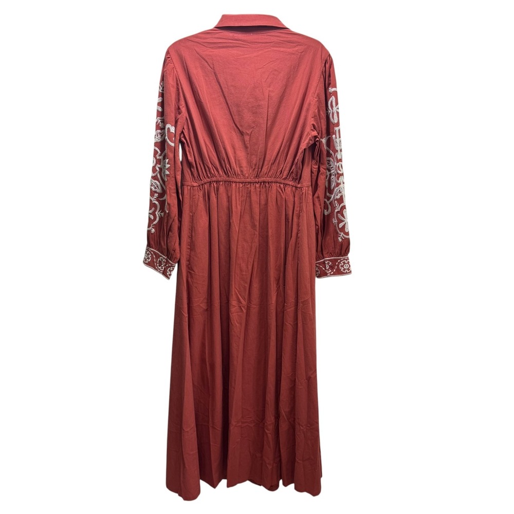Boho Chic New Western Rodeo Modest Rust Long Sleeve Embroidered Maxi Dress M - Picture 3 of 12